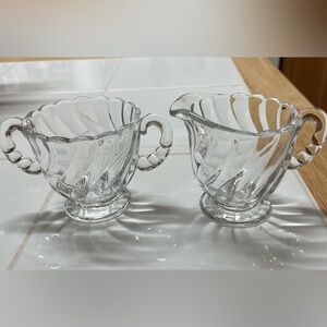 Swirl Design Glass Creamer and Sugar Set